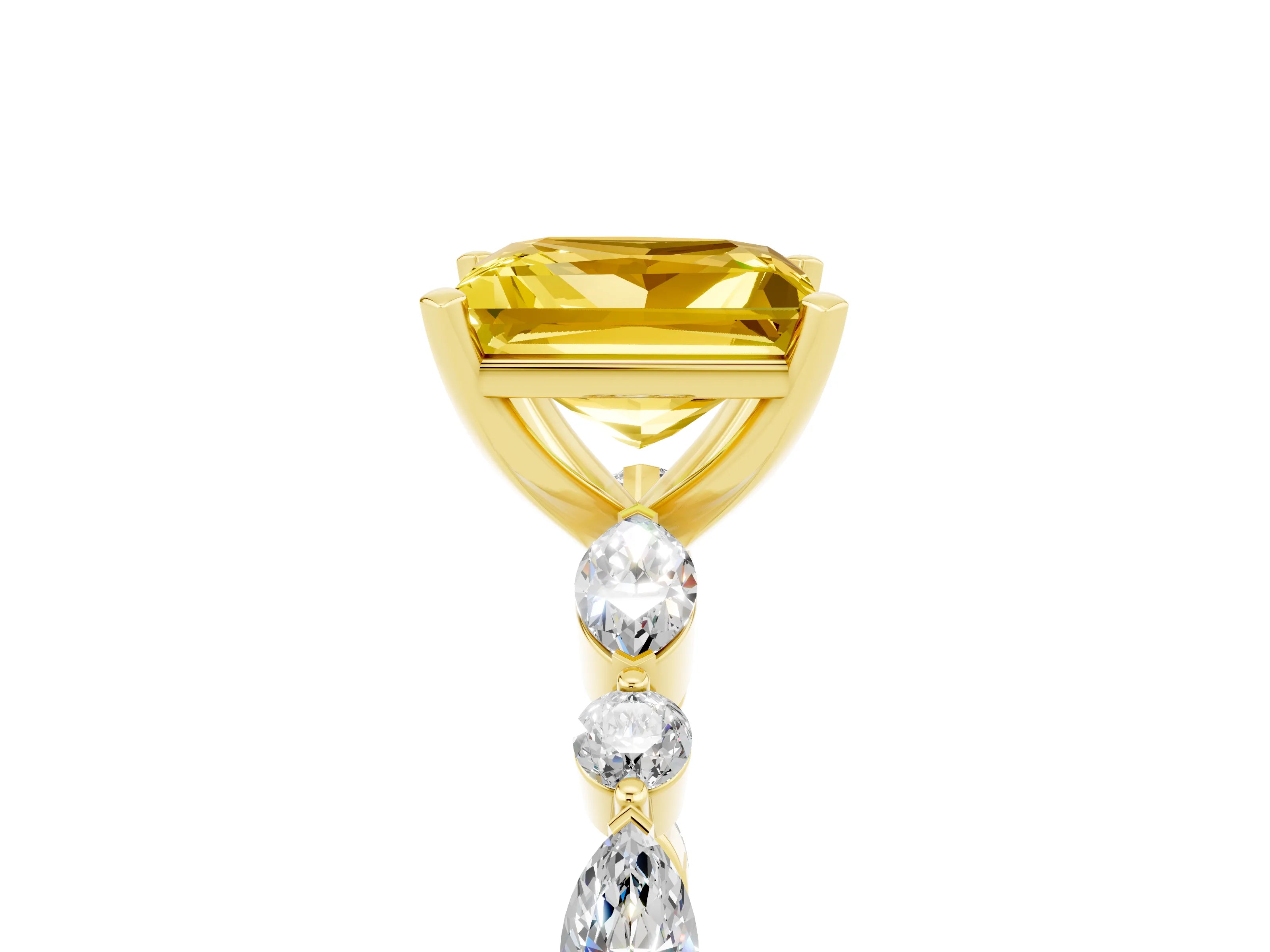Yellow gold Princess Cut Yellow Sapphire Solitaire with Side Stones on a Pavé Band and Four-Prong Setting_29