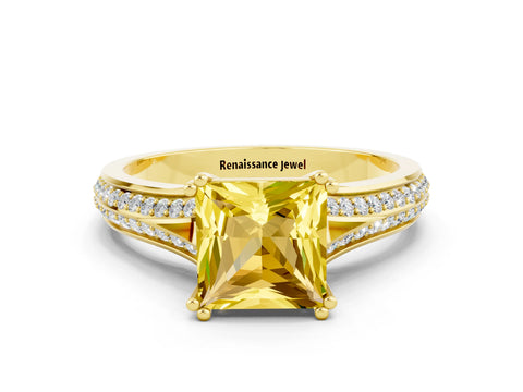 Yellow gold Princess Cut Yellow Sapphire Split Shank Engagement Ring with Pavé Band_24