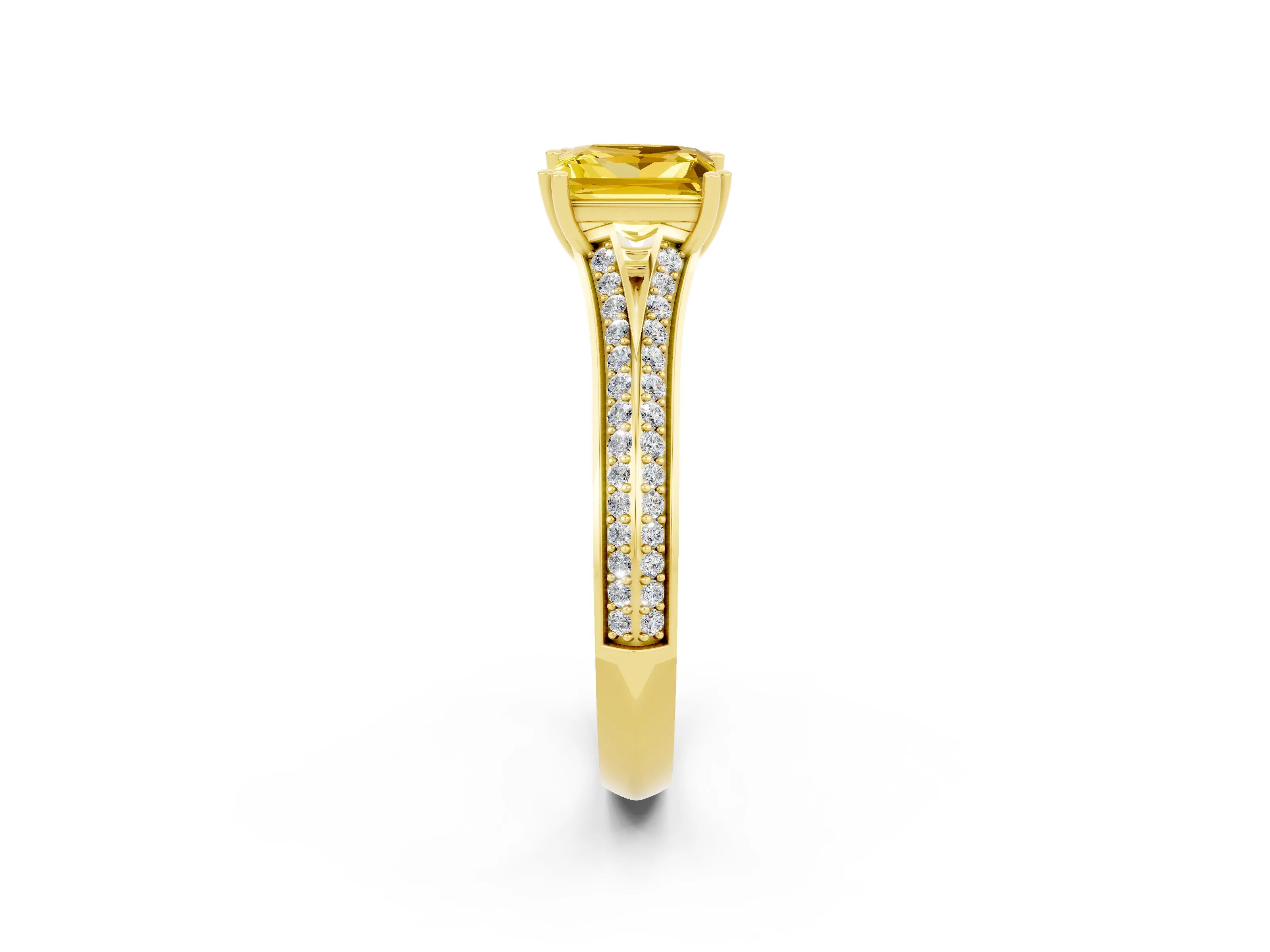 Yellow gold Princess Cut Yellow Sapphire Split Shank Engagement Ring with Pavé Band_26