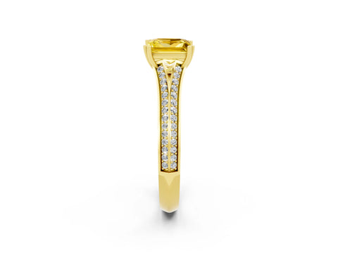 Yellow gold Princess Cut Yellow Sapphire Split Shank Engagement Ring with Pavé Band_26