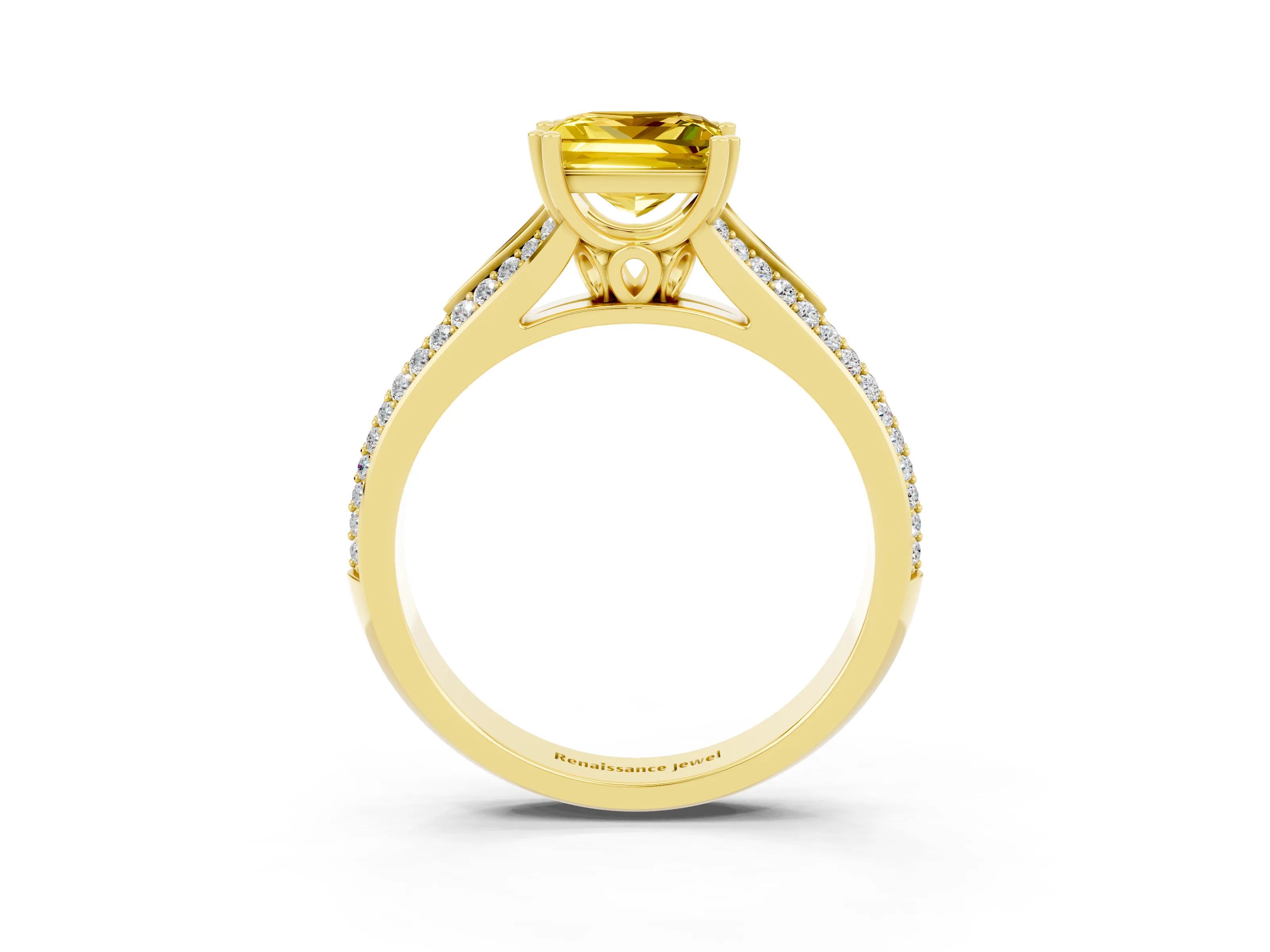 Yellow gold Princess Cut Yellow Sapphire Split Shank Engagement Ring with Pavé Band_27