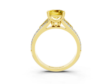 Yellow gold Princess Cut Yellow Sapphire Split Shank Engagement Ring with Pavé Band_27