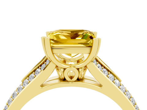 Yellow gold Princess Cut Yellow Sapphire Split Shank Engagement Ring with Pavé Band_28