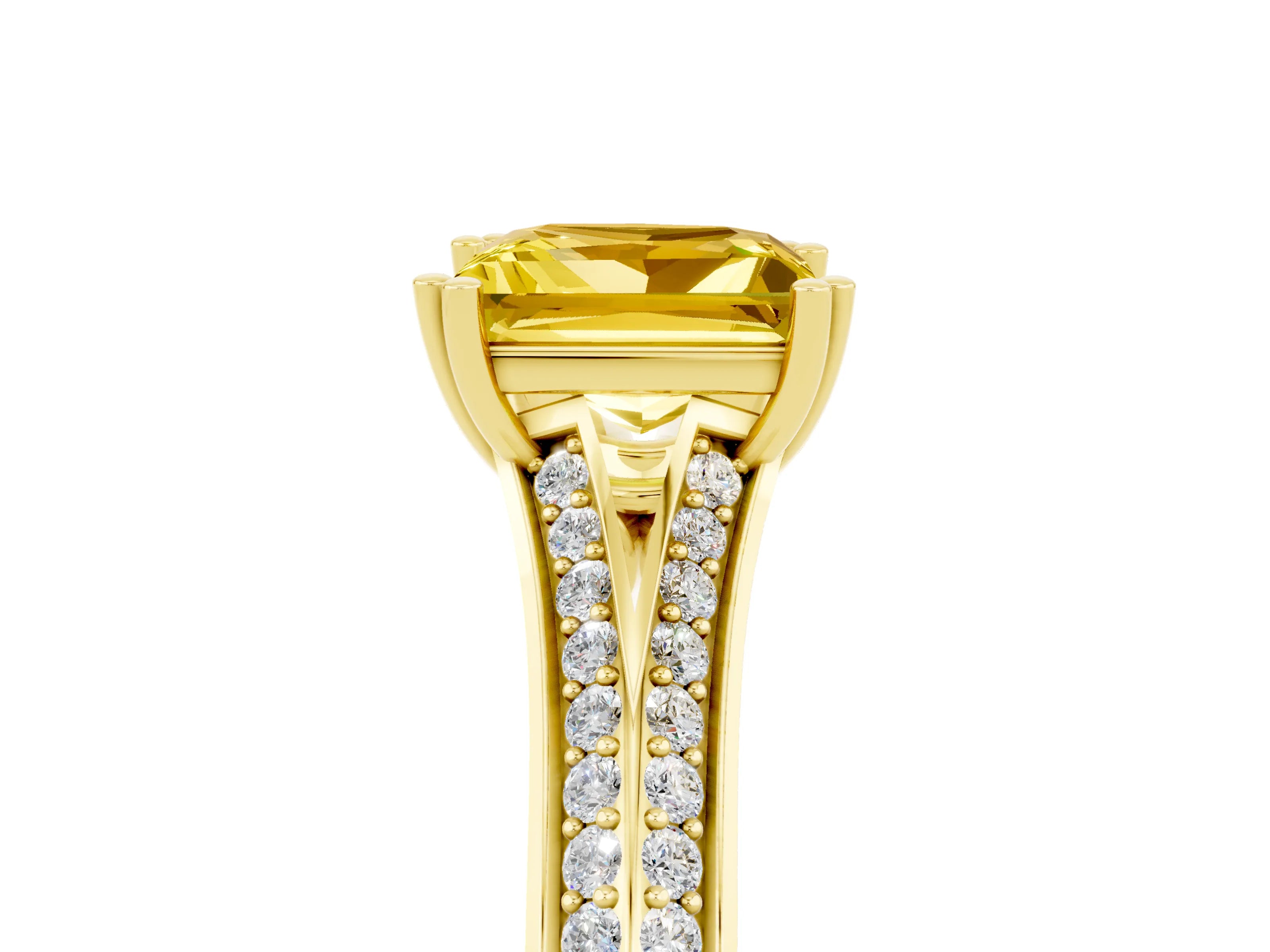 Yellow gold Princess Cut Yellow Sapphire Split Shank Engagement Ring with Pavé Band_29