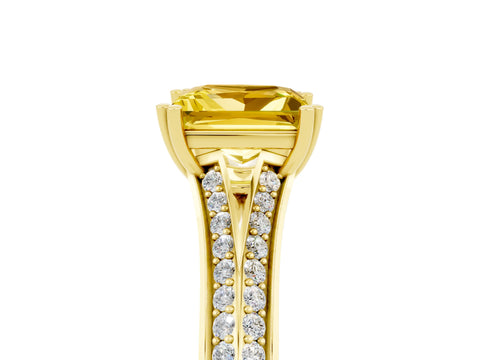 Yellow gold Princess Cut Yellow Sapphire Split Shank Engagement Ring with Pavé Band_29