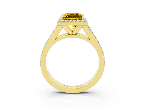 Yellow gold Princess Cut Yellow Sapphire Split Shank Halo Ring with Four-Prong Setting_15