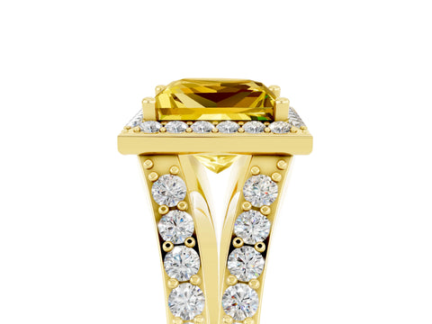 Yellow gold Princess Cut Yellow Sapphire Split Shank Halo Ring with Four-Prong Setting_17