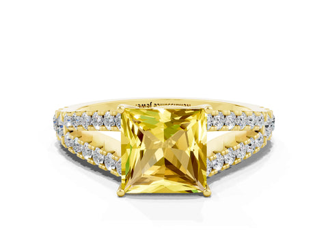 Yellow gold Princess Cut Yellow Sapphire Split Shank Pavé Engagement Ring with Four-Prong Setting_12