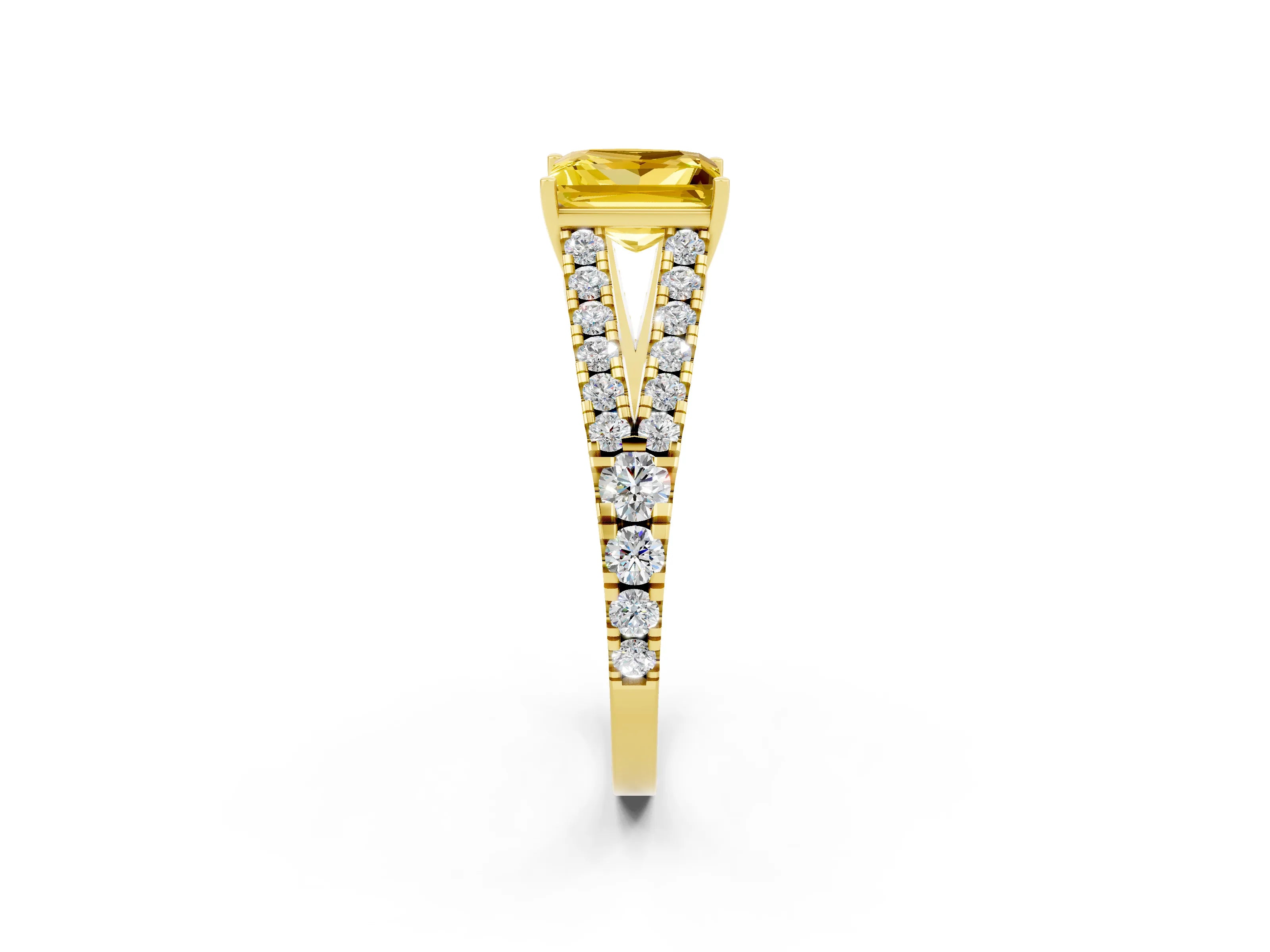 Yellow gold Princess Cut Yellow Sapphire Split Shank Pavé Engagement Ring with Four-Prong Setting_14