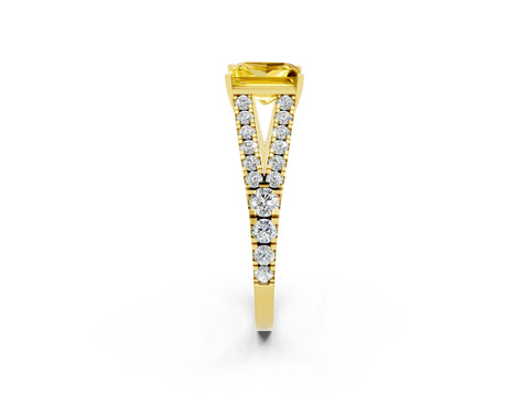 Yellow gold Princess Cut Yellow Sapphire Split Shank Pavé Engagement Ring with Four-Prong Setting_14
