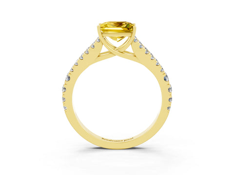 Yellow gold Princess Cut Yellow Sapphire Split Shank Pavé Engagement Ring with Four-Prong Setting_15