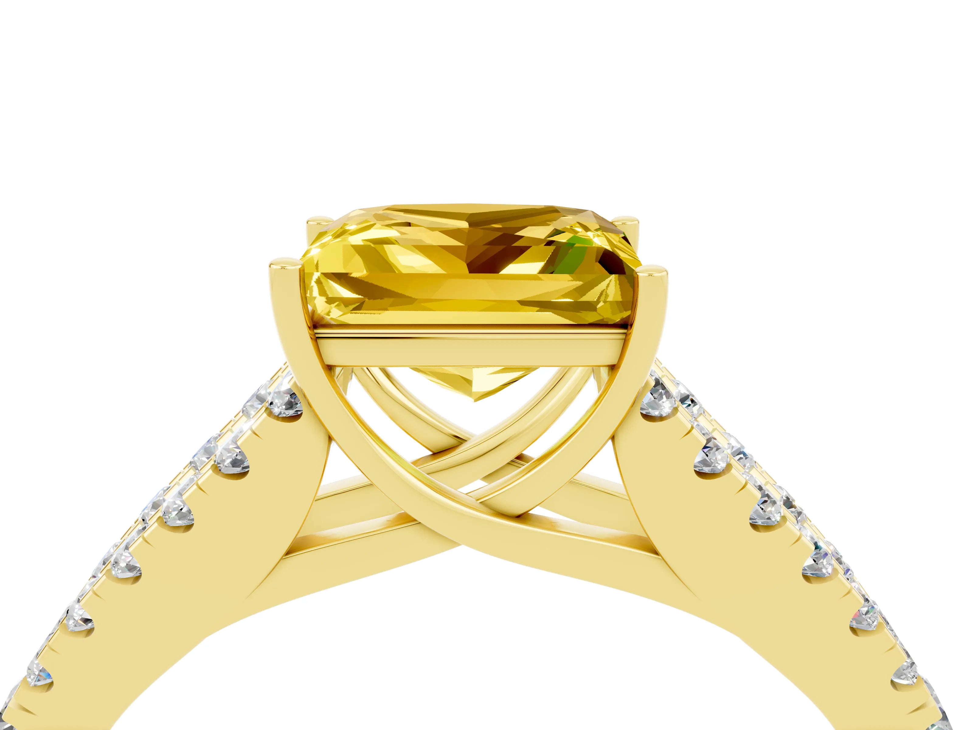 Yellow gold Princess Cut Yellow Sapphire Split Shank Pavé Engagement Ring with Four-Prong Setting_16
