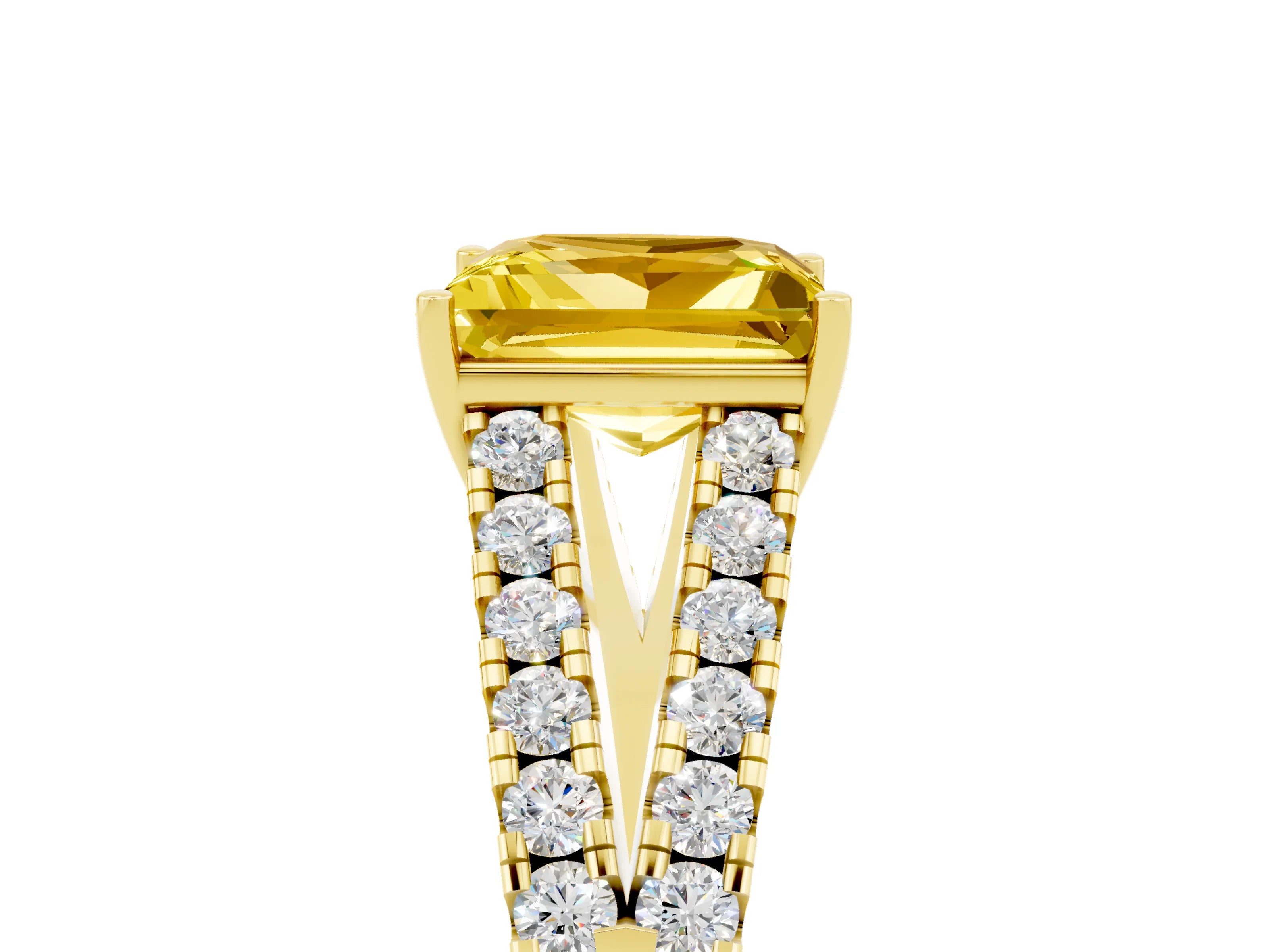 Yellow gold Princess Cut Yellow Sapphire Split Shank Pavé Engagement Ring with Four-Prong Setting_17