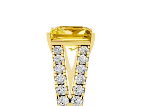 Yellow gold Princess Cut Yellow Sapphire Split Shank Pavé Engagement Ring with Four-Prong Setting_17