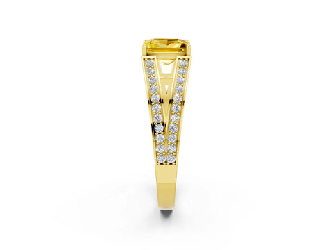 Yellow gold Princess Cut Yellow Sapphire Split Shank Ring with Pavé Band and Four-Prong Setting_2
