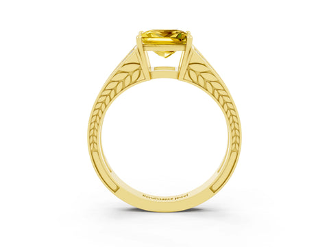 Yellow gold Princess Cut Yellow Sapphire Split Shank Ring with Pavé Band and Four-Prong Setting_3