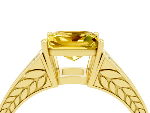 Yellow gold Princess Cut Yellow Sapphire Split Shank Ring with Pavé Band and Four-Prong Setting_4