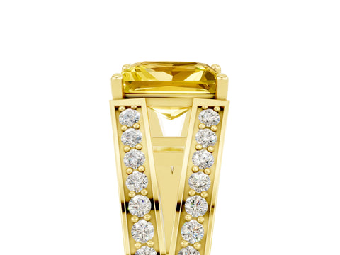 Yellow gold Princess Cut Yellow Sapphire Split Shank Ring with Pavé Band and Four-Prong Setting_5