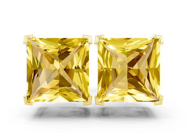 Yellow gold Princess Cut Yellow Sapphire Stud Earrings