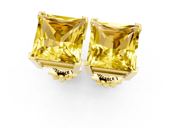 Yellow gold Princess Cut Yellow Sapphire Stud Earrings