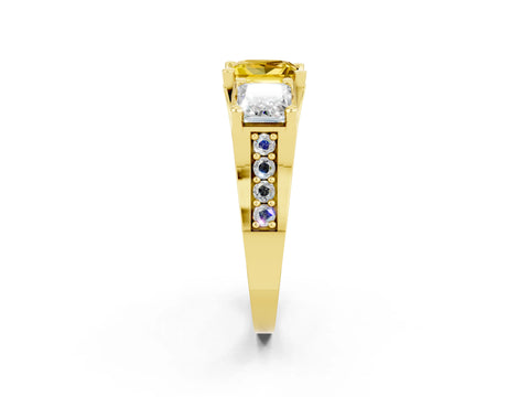 Yellow gold Princess Cut Yellow Sapphire Three-Stone Ring with Channel Set Band and Four-Prong Setting_2