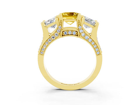 Yellow gold Princess Cut Yellow Sapphire Three-Stone Ring with Channel Set Band and Four-Prong Setting_3
