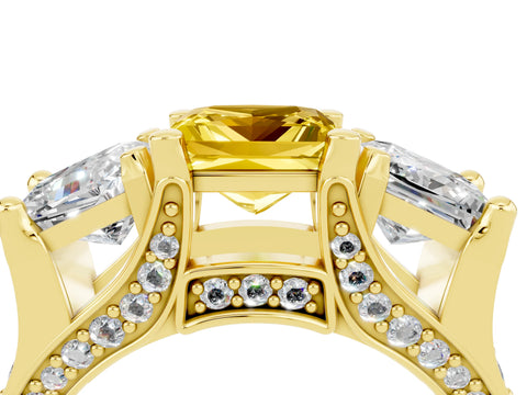 Yellow gold Princess Cut Yellow Sapphire Three-Stone Ring with Channel Set Band and Four-Prong Setting_4