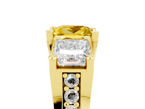 Yellow gold Princess Cut Yellow Sapphire Three-Stone Ring with Channel Set Band and Four-Prong Setting_5