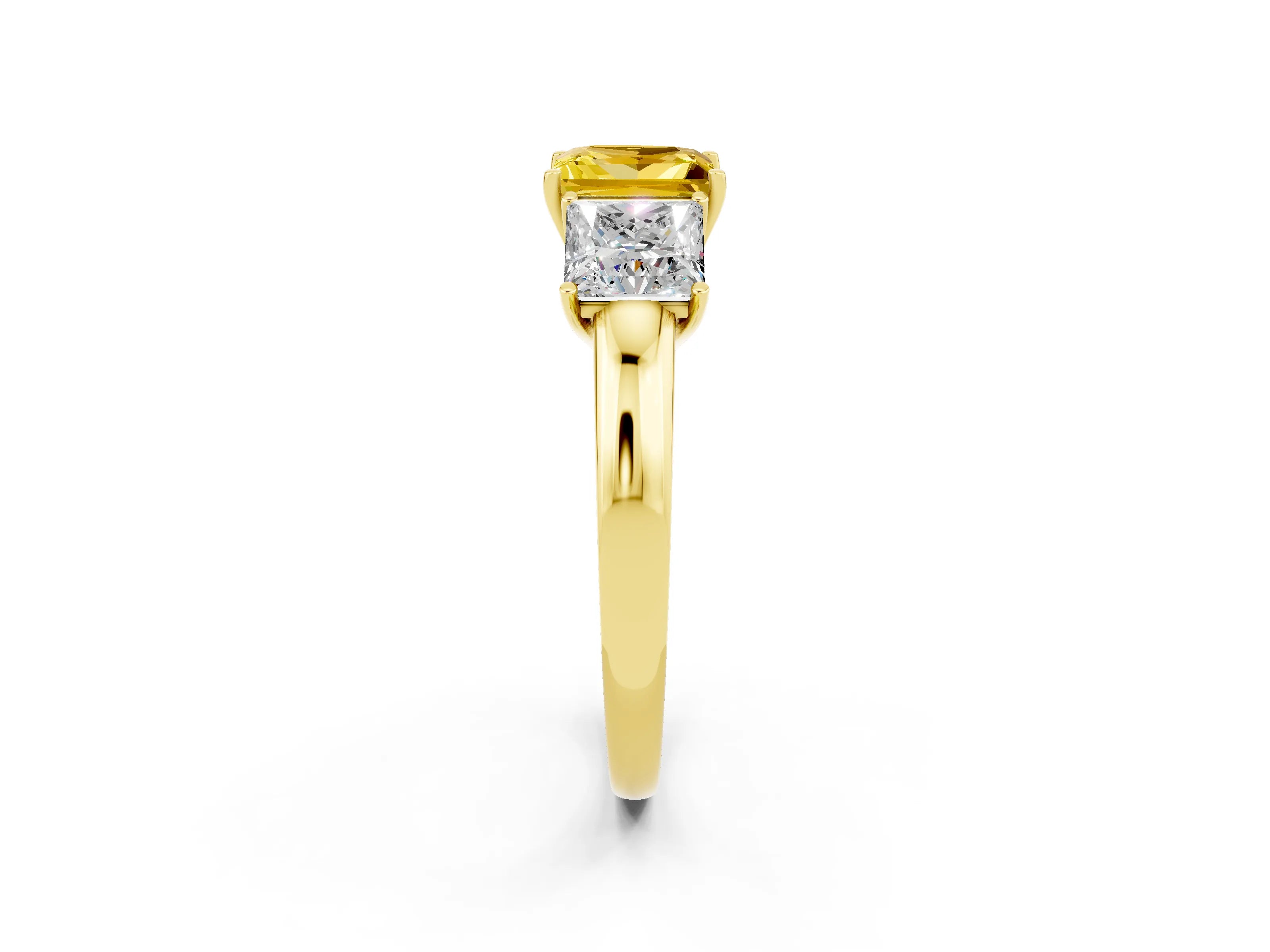 Yellow gold Princess Cut Yellow Sapphire Three-Stone Ring with Four-Prong Setting and Classic Band_2
