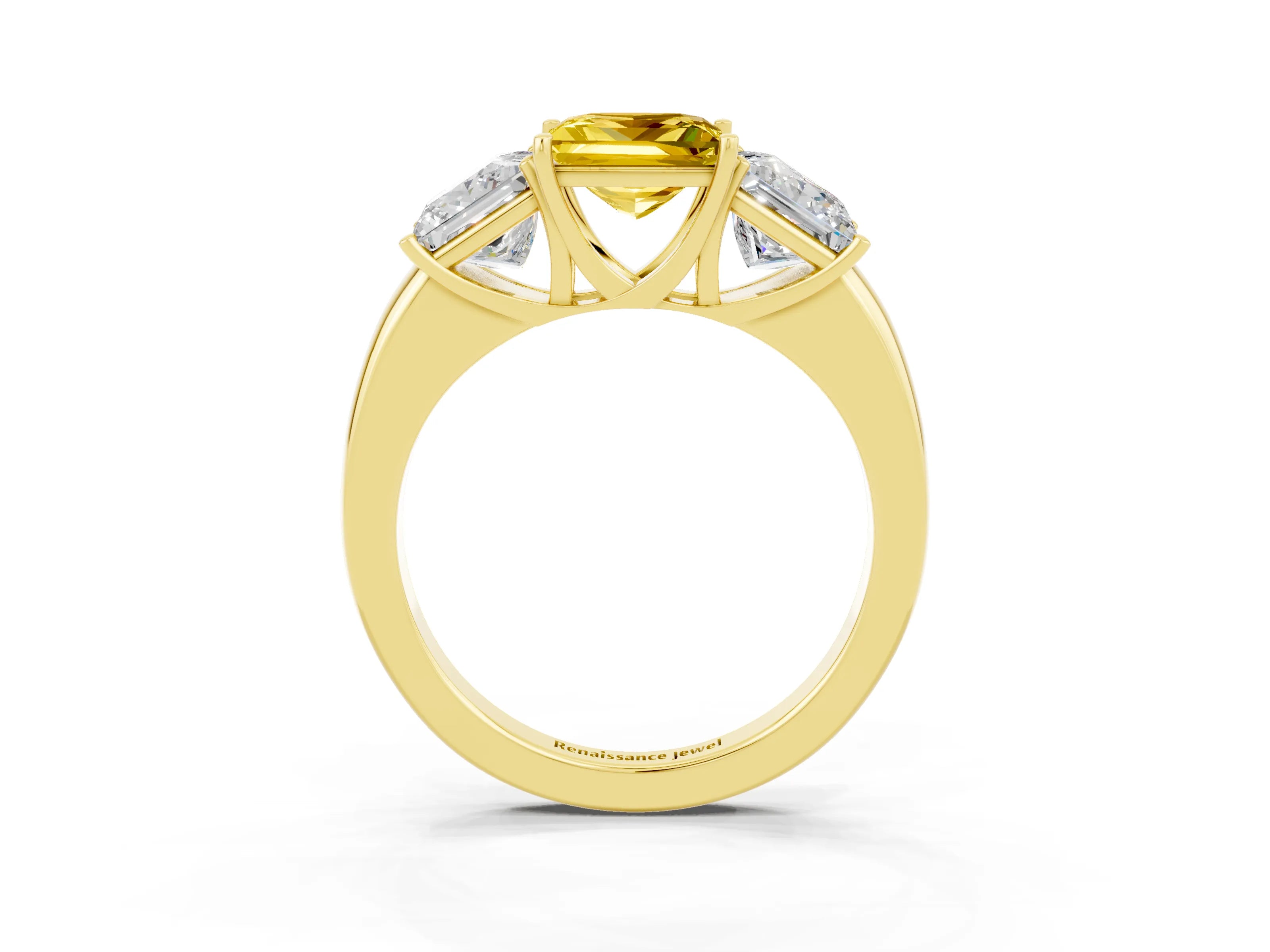 Yellow gold Princess Cut Yellow Sapphire Three-Stone Ring with Four-Prong Setting and Classic Band_3