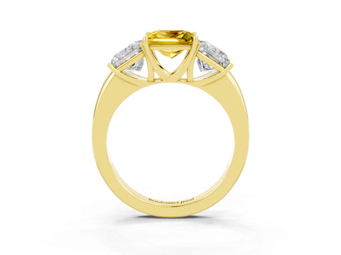 Yellow gold Princess Cut Yellow Sapphire Three-Stone Ring with Four-Prong Setting and Classic Band_3