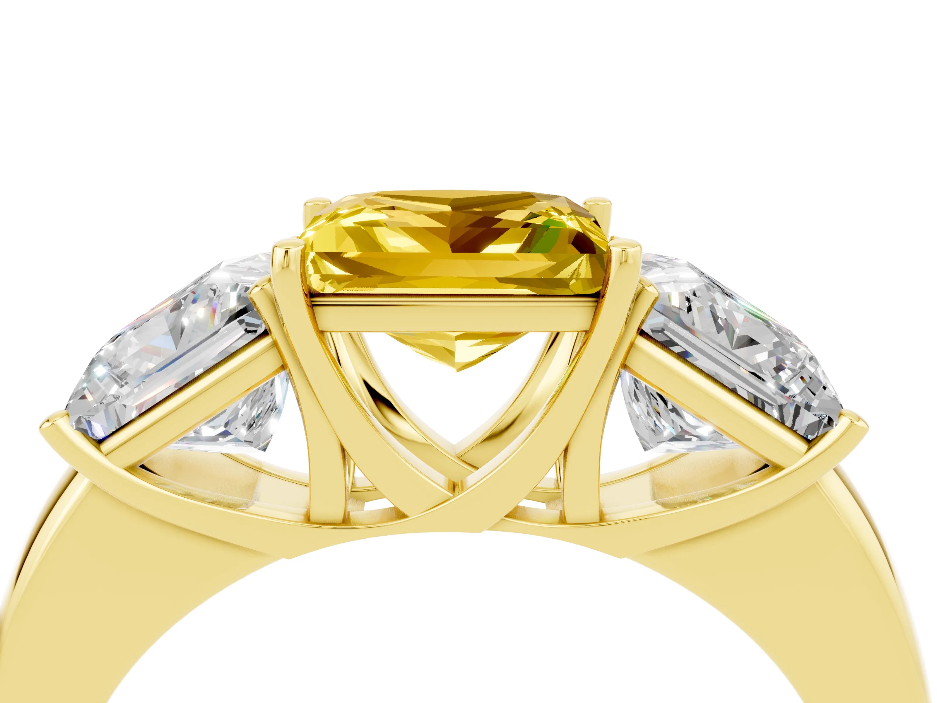 Yellow gold Princess Cut Yellow Sapphire Three-Stone Ring with Four-Prong Setting and Classic Band_4
