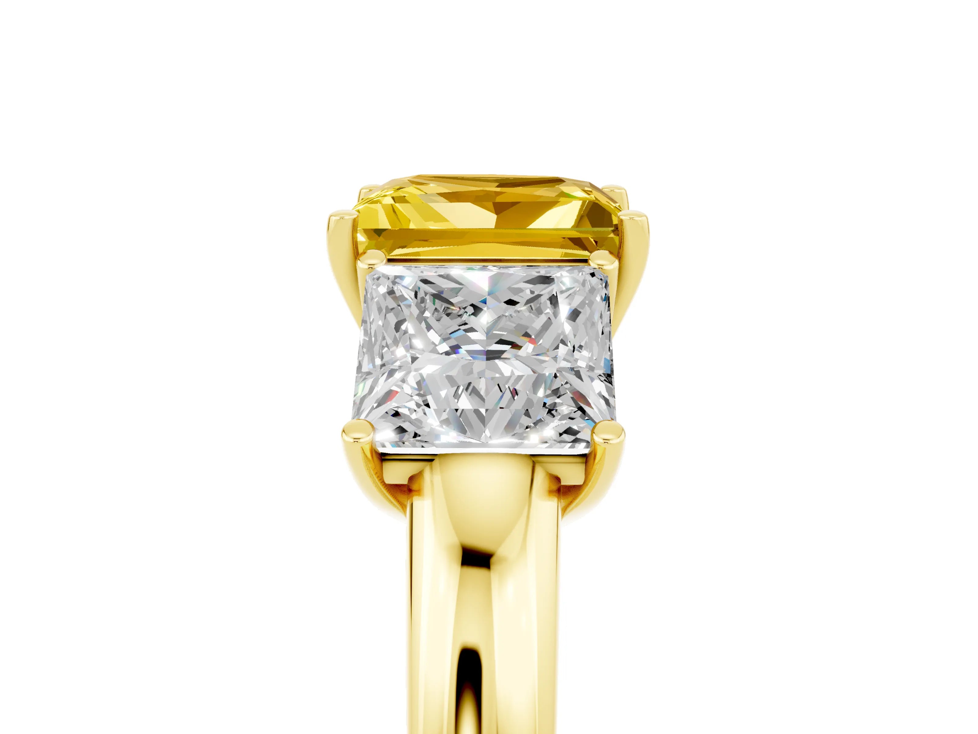 Yellow gold Princess Cut Yellow Sapphire Three-Stone Ring with Four-Prong Setting and Classic Band_5