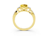 Yellow gold Princess Cut Yellow Sapphire Three-Stone Ring with Pavé Split Shank and Four-Prong Setting_27