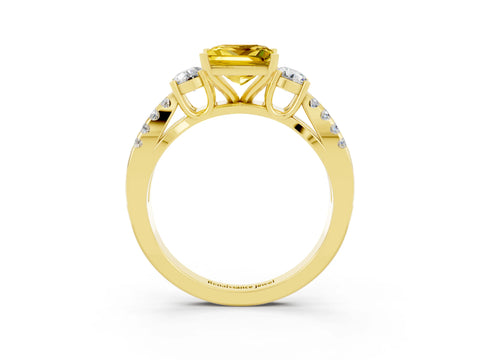 Yellow gold Princess Cut Yellow Sapphire Three-Stone Ring with Pavé Split Shank and Four-Prong Setting_27