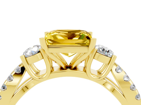 Yellow gold Princess Cut Yellow Sapphire Three-Stone Ring with Pavé Split Shank and Four-Prong Setting_28