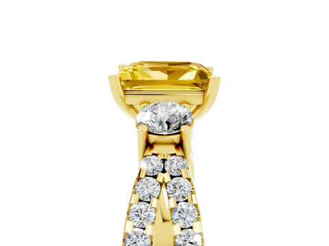 Yellow gold Princess Cut Yellow Sapphire Three-Stone Ring with Pavé Split Shank and Four-Prong Setting_29