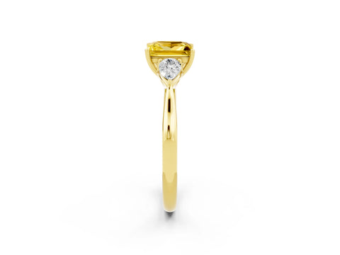 Yellow gold Princess Cut Yellow Sapphire Three-Stone Ring with Pear Side Stones and Four-Prong Setting_14