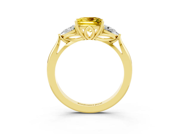 Yellow gold Princess Cut Yellow Sapphire Three-Stone Ring with Pear  Side Stones and Prong Setting