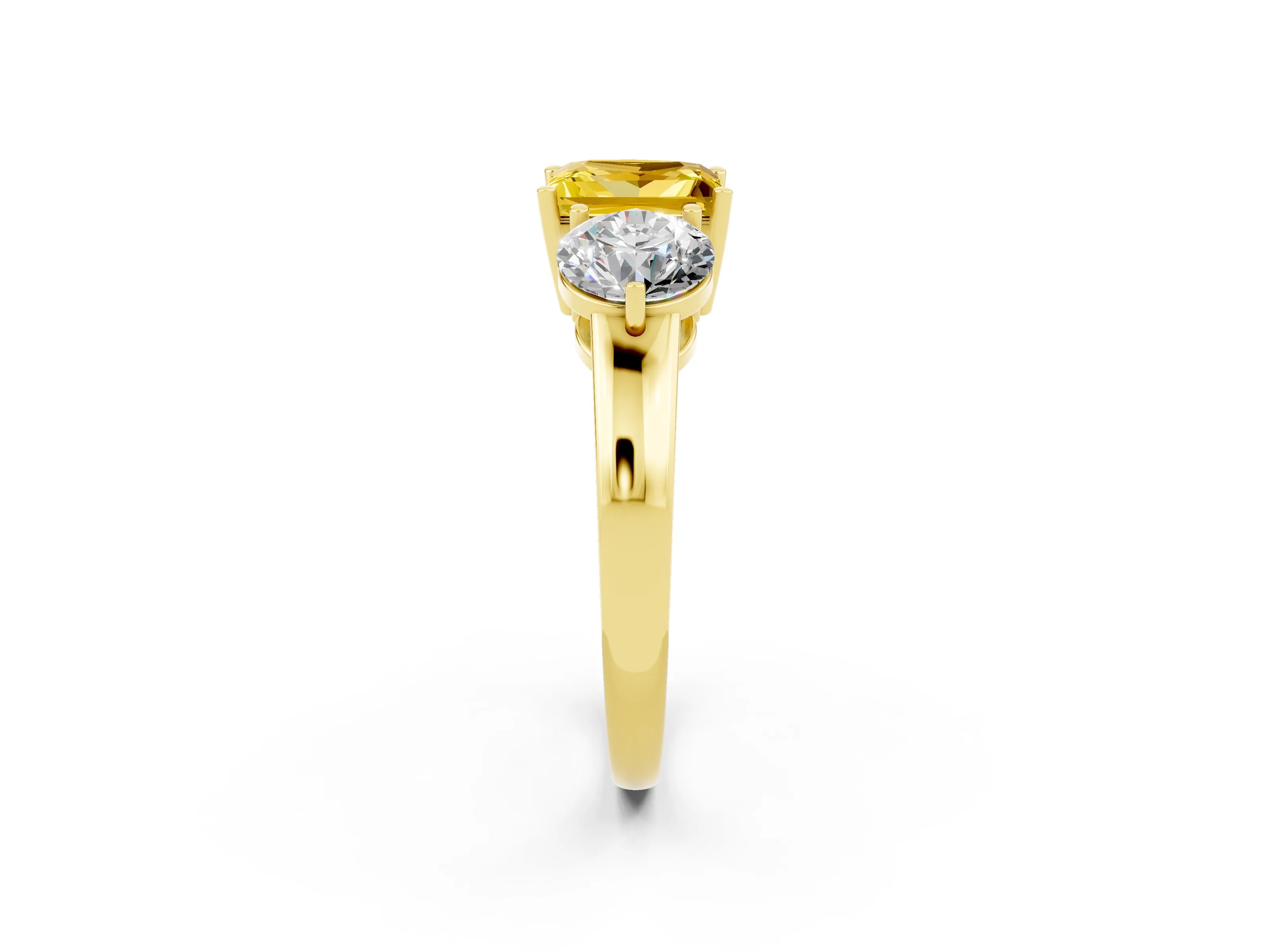 Yellow gold Princess Cut Yellow Sapphire Three-Stone Ring with Prong Setting and Classic Band_2