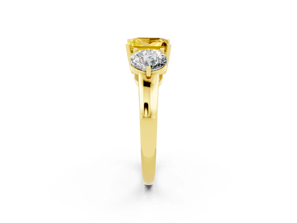 Yellow gold Princess Cut Yellow Sapphire Three-Stone Ring with Prong Setting and Classic Band