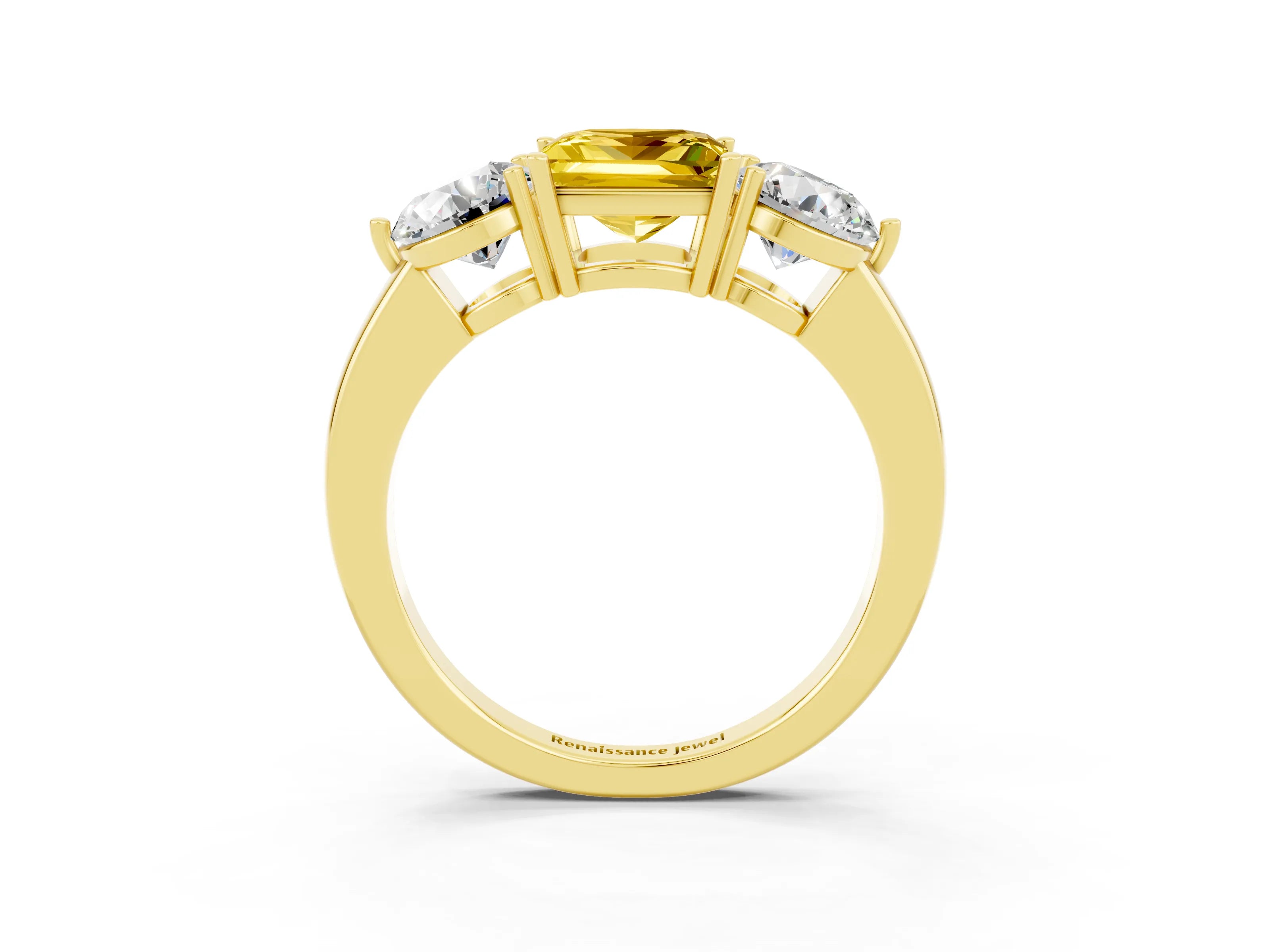 Yellow gold Princess Cut Yellow Sapphire Three-Stone Ring with Prong Setting and Classic Band_3