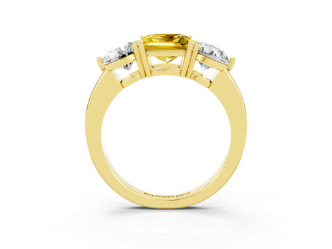 Yellow gold Princess Cut Yellow Sapphire Three-Stone Ring with Prong Setting and Classic Band_3