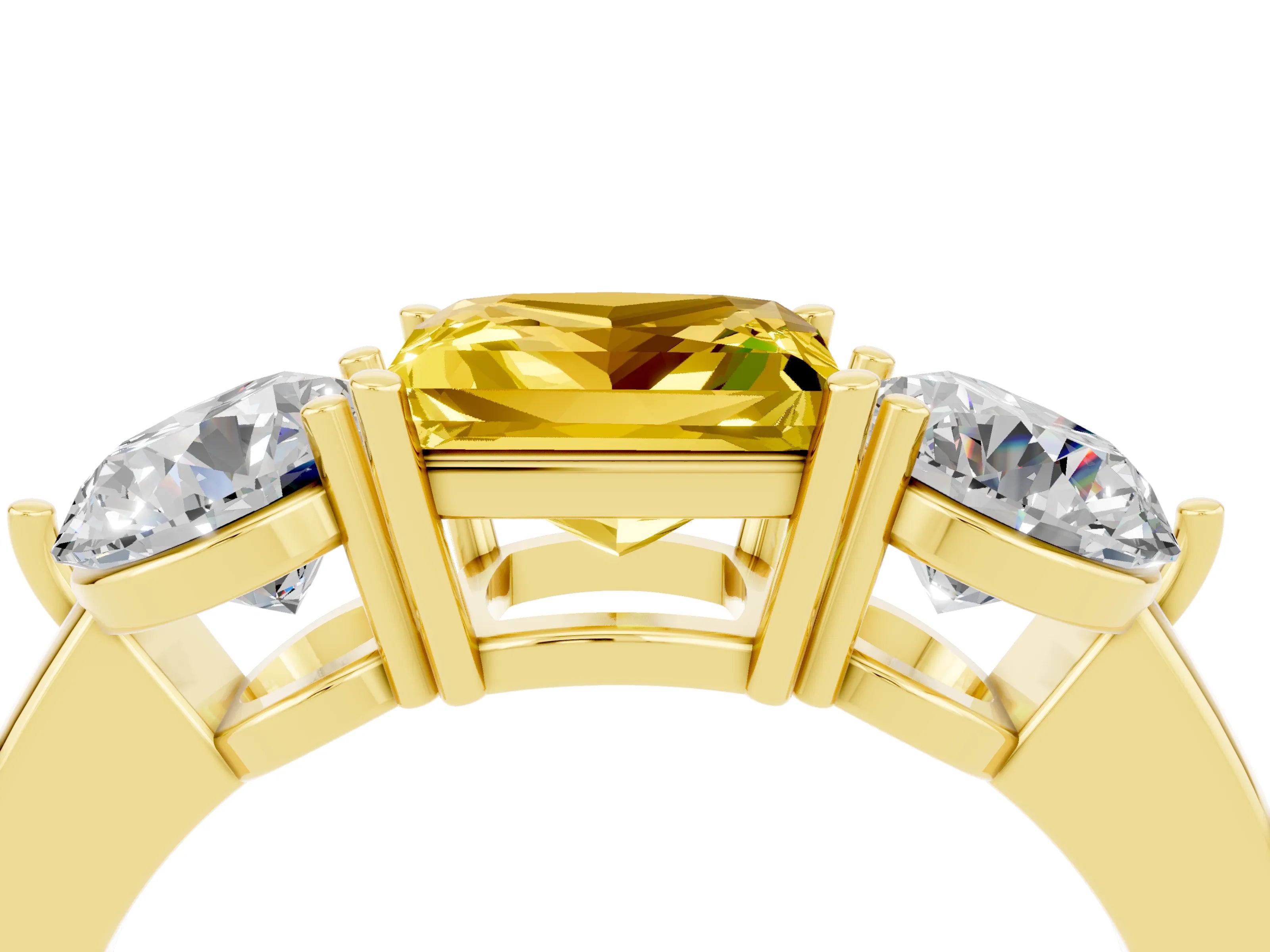Yellow gold Princess Cut Yellow Sapphire Three-Stone Ring with Prong Setting and Classic Band_4