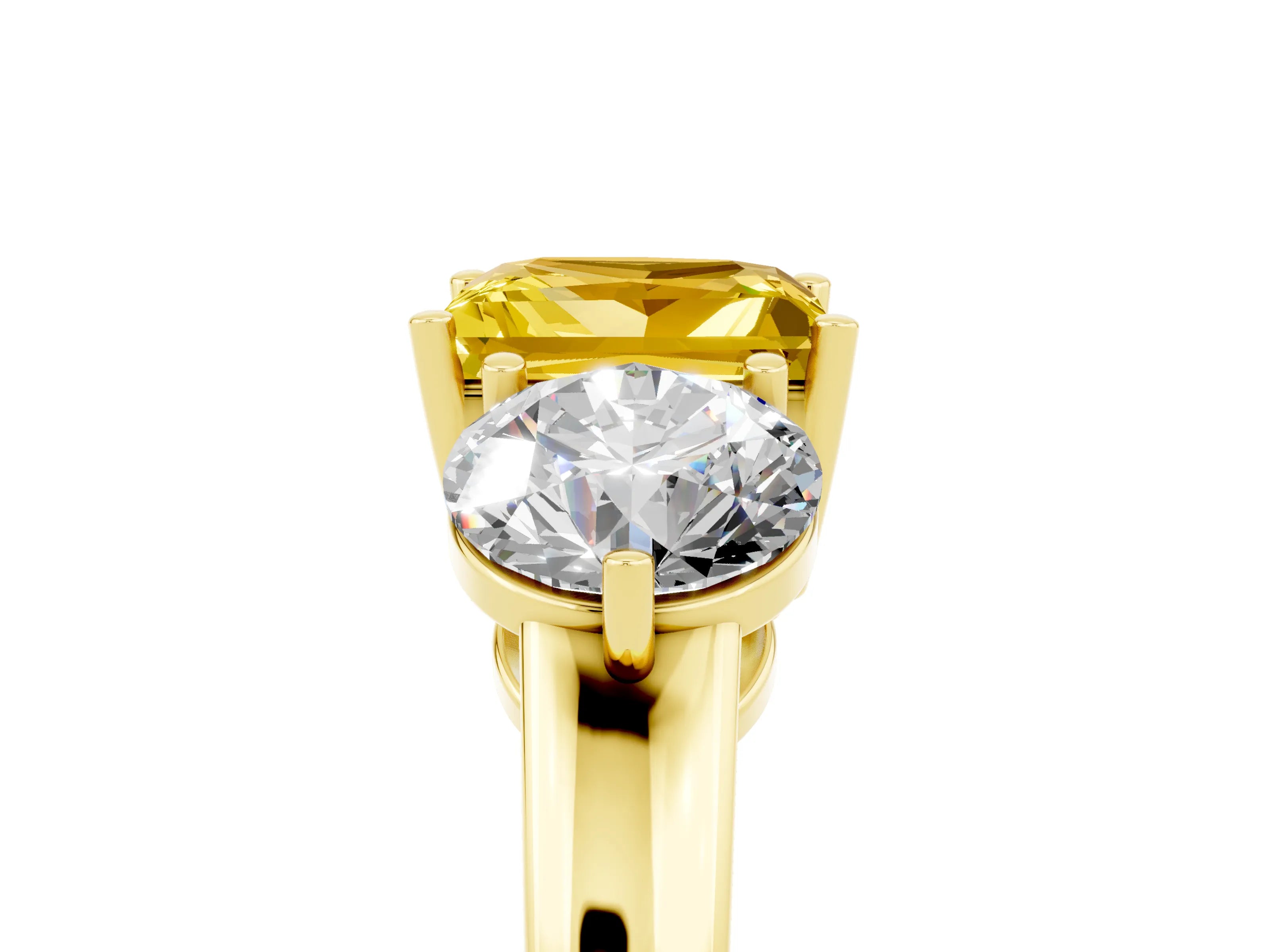 Yellow gold Princess Cut Yellow Sapphire Three-Stone Ring with Prong Setting and Classic Band_5