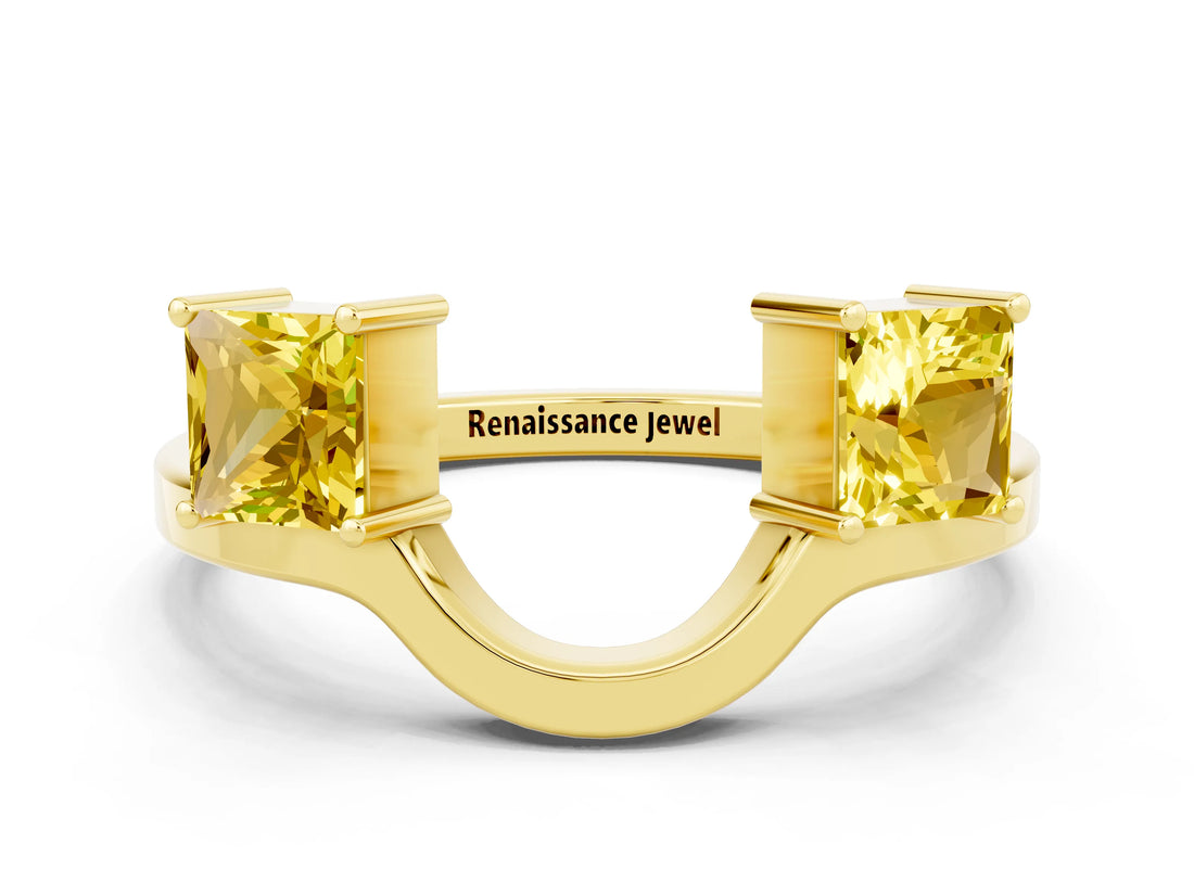 Yellow gold Princess Cut Yellow Sapphire Two-Stone Open Band Ring with Four-Prong Setting_18