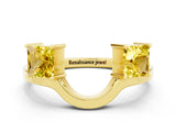 Yellow gold Princess Cut Yellow Sapphire Two-Stone Open Band Ring with Four-Prong Setting_18