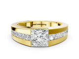 Yellow gold Princess Diamond Channel Set Mens Ring