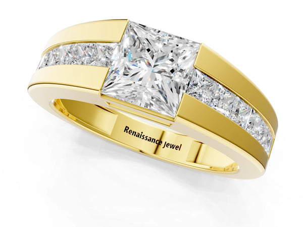 Yellow gold Princess Diamond Channel Set Mens Ring