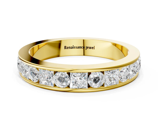 Yellow gold Princess Diamond Channel Set Promise Ring with Round Diamond Accents